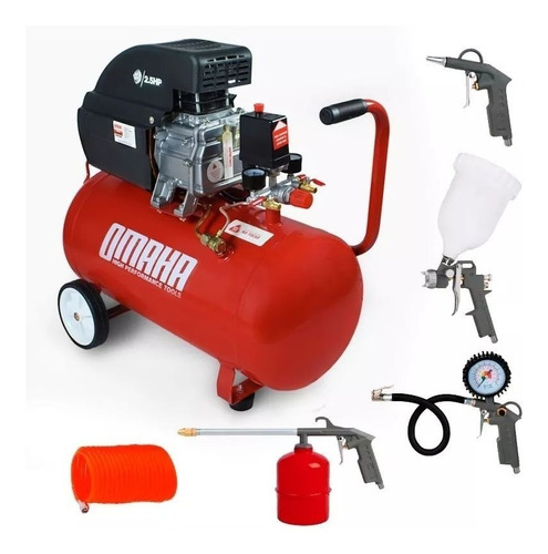  Compresor 50 Litros Omaha 2,5hp + Kit 5 Piezas Hot Sale