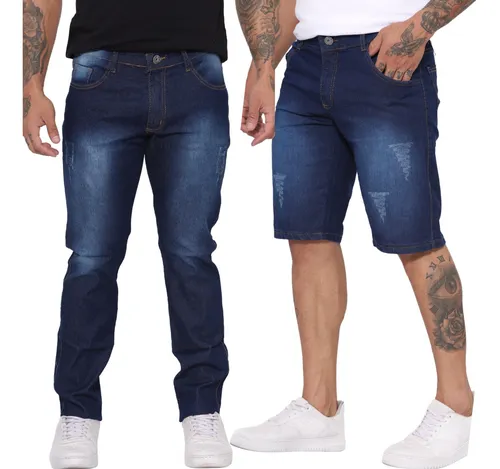 comprar Kit 1 Bermuda Jeans E 2 Calças Masculinas Plus Size C Laycra