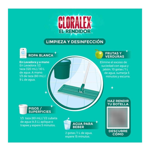 Blanqueador Líquido Desinfectante Cloralex® El Rendidor 10 L