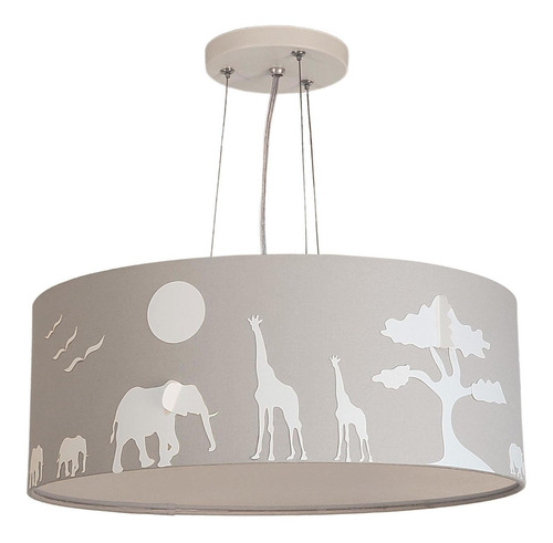 Lustre Infantil Safari Savana Cúpula 50x15cm Cinza