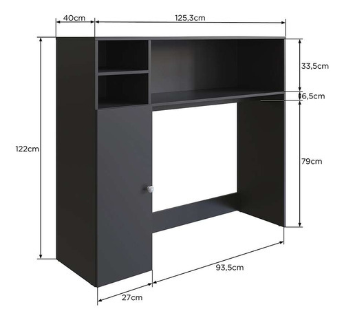 Conjunto De Armário Multiuso Com Mesa Dobrável Beto 3 Pt ... Cor Preto