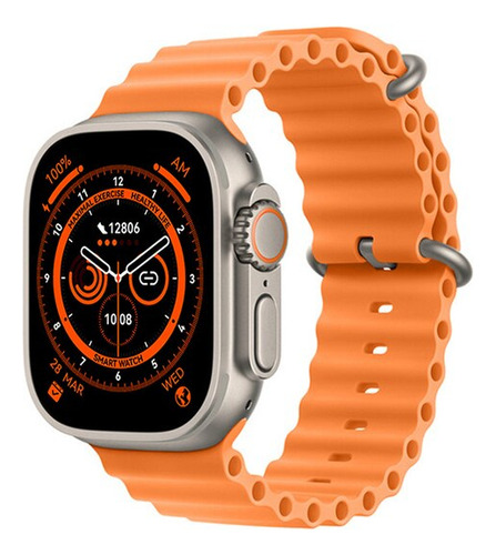 Reloj Inteligente Smartwatch Serie 8 Ultra T800 49mm Color de la caja Blanco Color de la malla naranja Color del bisel Gris Diseño de la malla Deportiva