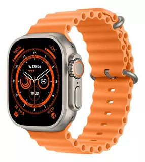 Reloj Inteligente Smartwatch Serie 8 Ultra T800 49mm Color de la caja Blanco Color de la malla naranja Color del bisel Gris Diseño de la malla Deportiva