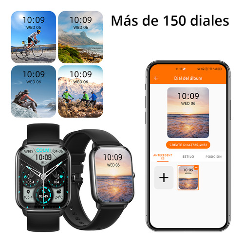 Reloj Smartwach Colmi C61, pantalla de llamadas/mensajes 1.9, color negro, correa, color negro