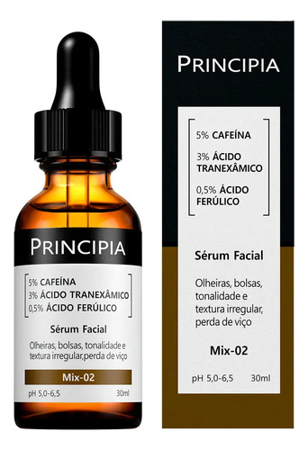 Sérum Facial Mix 02 5% Cafeína + 3% Tranexâmico + Ferúlico Skincare Anti Olheiras e Manchas com 30ml Principia