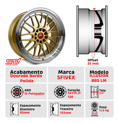 Par Roda Bbs Lm 19 Tala 8.5 5x114 Offset 35 Dourado