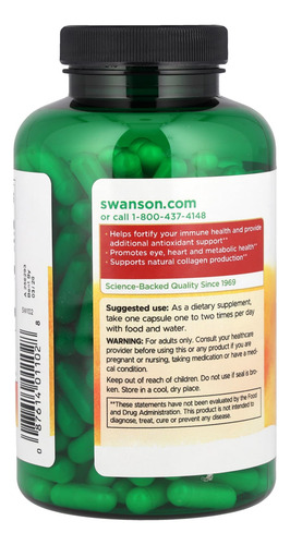Vitamina C Swanson 500 Mg 250 Capsulas Original Suplemento