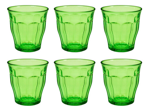 Juego De 6 Vasos Vidrio Templado De Colores 25 Cl. Picardie Color Verde claro
