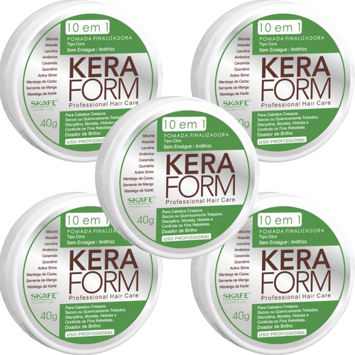 Kit 5 Pomada Finalizadora 10×1 Tipo Cera Keraform 40g