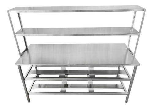 Mesa Em Aço Inox De 1,90x70 Com 2 Prateleiras De Apoio Lisa