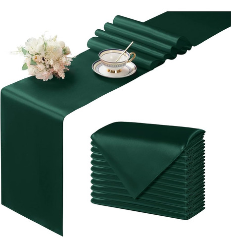 ~? Manyshofu 12pcs Satin Dark Green Table Runner - 12 X 108 