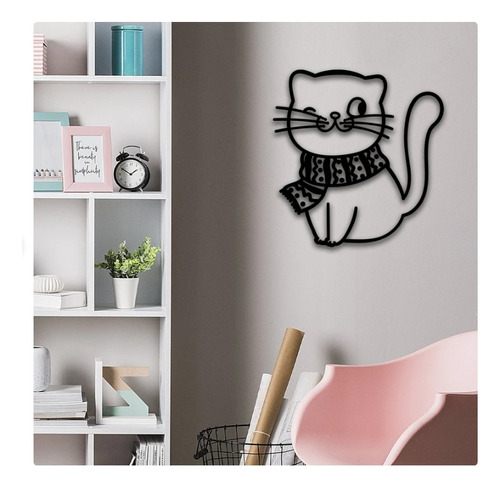 Cuadro Decorativo Gato Gatito Kawaii Pequeño En Madera