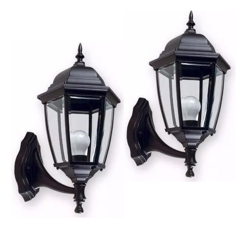 2 Farol Aplique De Pared Estilo Clasico Exterior Color Negro