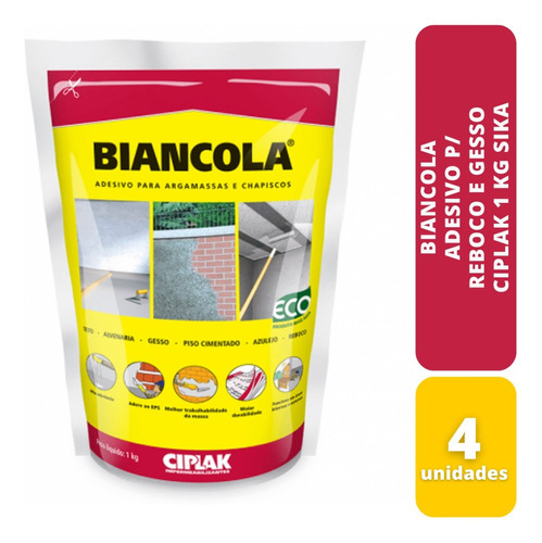 Biancola Adesivo P/ Reboco E Gesso Ciplak 1kg Sika Kit C/4