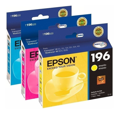 Cartucho Color Epson T196 Cian Magenta Amarillo Original C/u