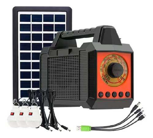 Parlante Bluetooth Portatil + 4 Foco C/panel Solar