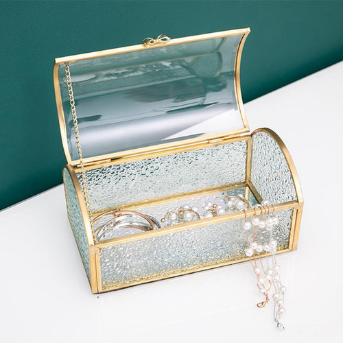 . Caja Con Forma De Cofre Del Tesoro, Joyeros De Vidrio,