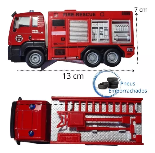 Brinquedo Caminhão Miniatura Bombeiros Resgate Vermelho A Fricção