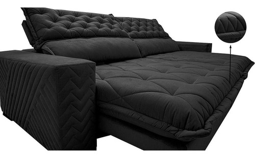 Sofá Retrátil Reclinável 2,35 Pocket Cama Inbox Spazus Suede Cor Preto