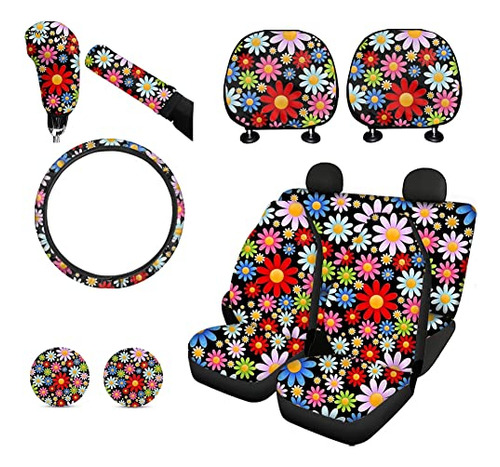 Fkelyi Abstract Hippie Flower Car Front Back Seat Covers Ful
