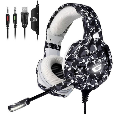 Audífono Gamer Onikuma K5 Camou Grey Con Luz Led