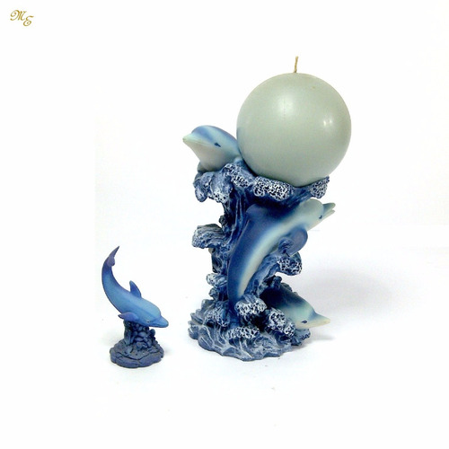 Adorno Azul De Delfines Con Vela Esferica