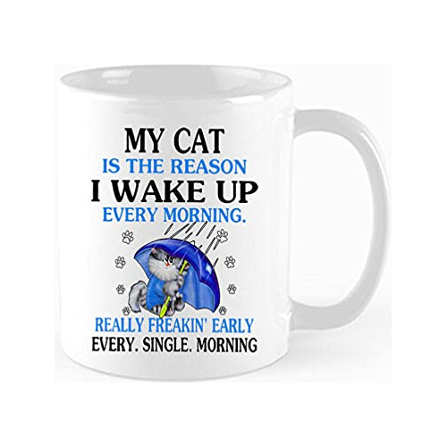 Taza Gato Despierta Maanas, Regalo Divertido 11 Oz