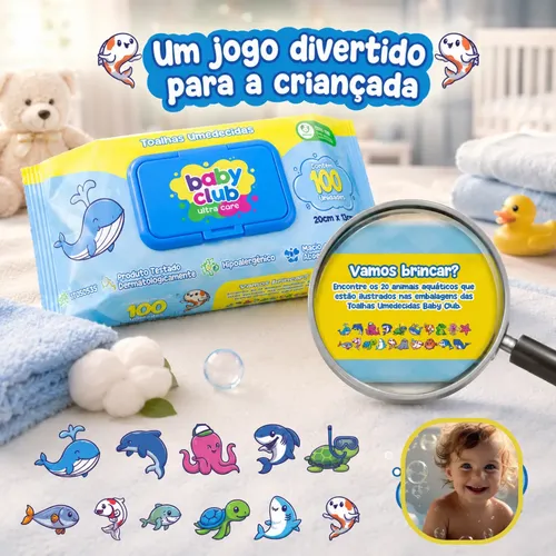 Kit 1200 Lenço Umedecido Baby Club Aloe Vera Caixa C/12 Pack
