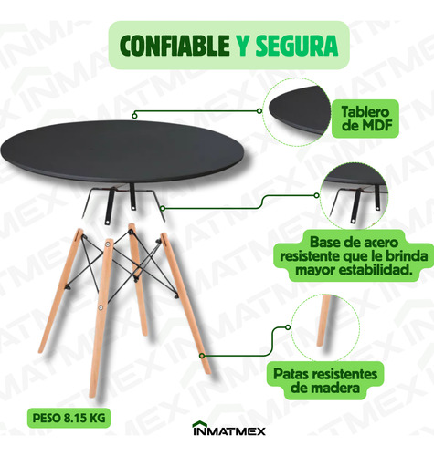 Mesa Moderna Redonda 80cm Para Hogar Y Jardín Eames