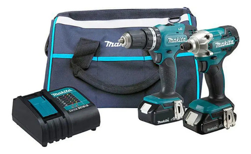 Kit Parafusadeira 18v E Chave Impacto A Bateria 18v Makita Cor Azul 127/220v