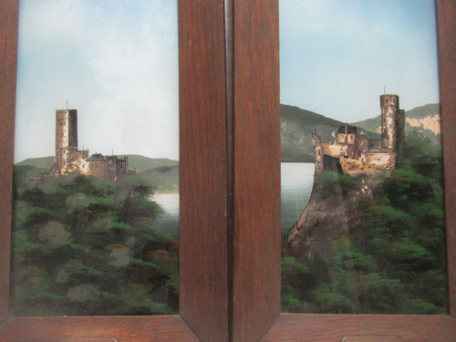 Par Cuadros Castillos Lahneck Ehrenfels Vidrio Madera 15438 Marrón Marrón (Usado)