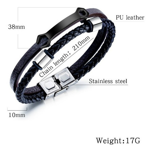 Imagen 2 de 6 de Pulsera Piel Dos Colores Con Placa Acero Pavonado - 69