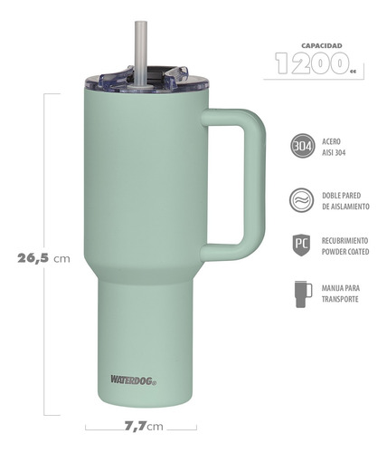 Vaso Térmico Waterdog Cold 1200ml Hermético Sorbete Verde Verde Cold
