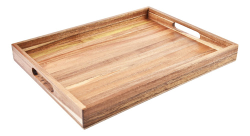 Bandeja De Madera De Acacia Con Asas De Servicio Minimalista