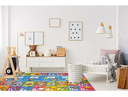  SOJAWA Alfombras infantiles del alfabeto inglés ABC, de 5 x 6  pies, para dormitorio del alfabeto colorido, alfombra delgada de pelo bajo,  alfombra suave lavable para habitación de niños y niñas