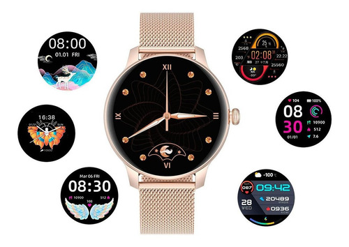 Imagen 5 de 8 de Smartwatch Kieslect L-series Lady Smart Watch 1.09" caja 40mm de aleación de aluminio dorada, malla dorada de silicona L11