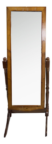 Espejo De Madera Rectangular Estilo Clasico Con Pie Marco Marrón Oscuro