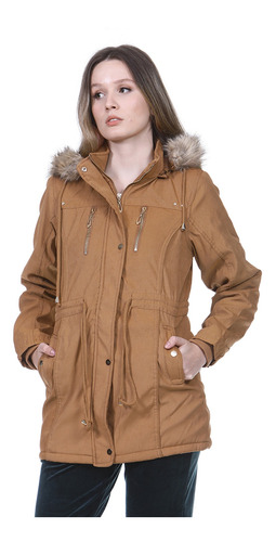 Jaqueta Parka Feminina Capuz Zíper Forrada Pelúcia Rf1282