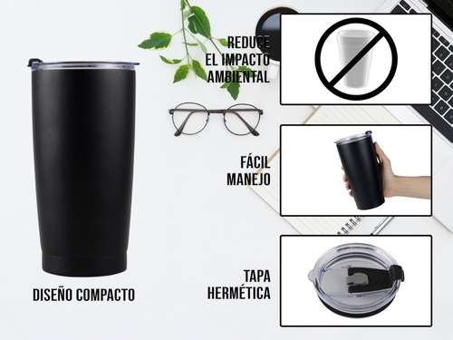 Imagen 2 de 10 de Vaso Termo Acero20oz Inoxidable Incluye Popotes Térmico590ml