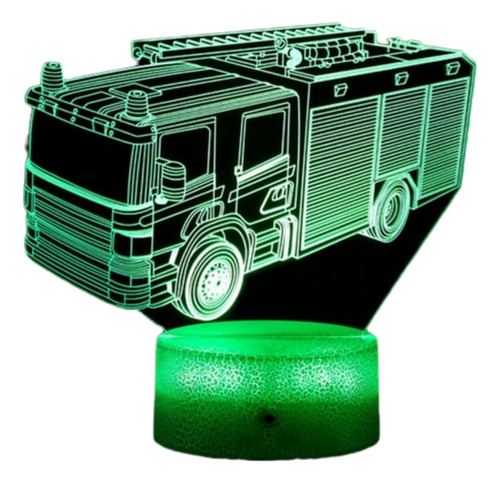 Lampara Led Ilusión 3d Camion De Bomberos De 7 Colores