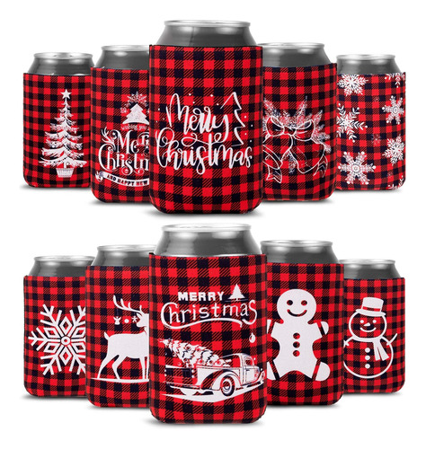 12 Fundas Navideñas Para Enfriadores De Latas Con Diseño Roj