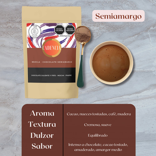 Chocolate Semiamargo En Polvo Cadencia 260 G, Premium