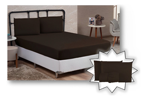 Kit 02 Jogo De Cama Lencol Casal Queen 3pçs Premiun Conjunto Cor Marrom 6009 Desenho Do Tecido Liso