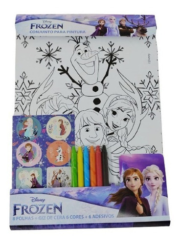 Conjunto Pintura Giz De Cera Adesivos Personagens Disney Cor Frozen