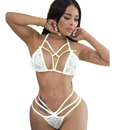Set Lenceria Bralette Panti Encaje Conjunto Sensual Tiras
