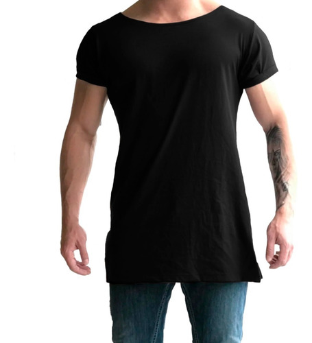 Camiseta Longline Gola Canoa Blusa Oversize Abertura Lateral