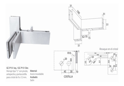 Herraje Tipo L Con Pivote Antepecho Portacostilla P Cristal