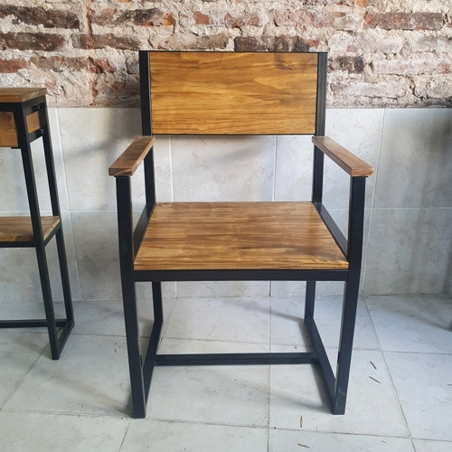 Sillon Industrial Con Brazos Hierro Y Madera Maciza