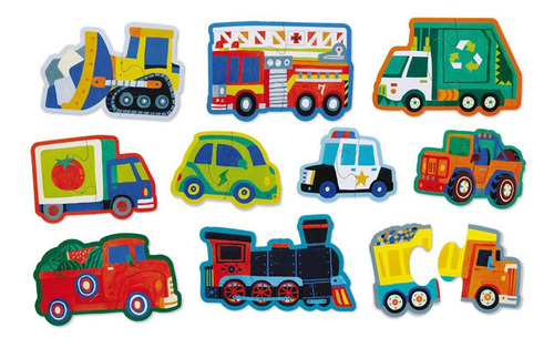 Rompecabezas 10 Puzzles De Transportes 2 Piezas C/u Crocodil