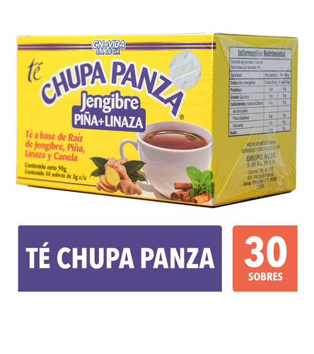 Imagen 1 de 5 de Té Chupa Panza (jengibre, Piña Y Linaza) 30 Sobres De 3g C/u Gn+vida 